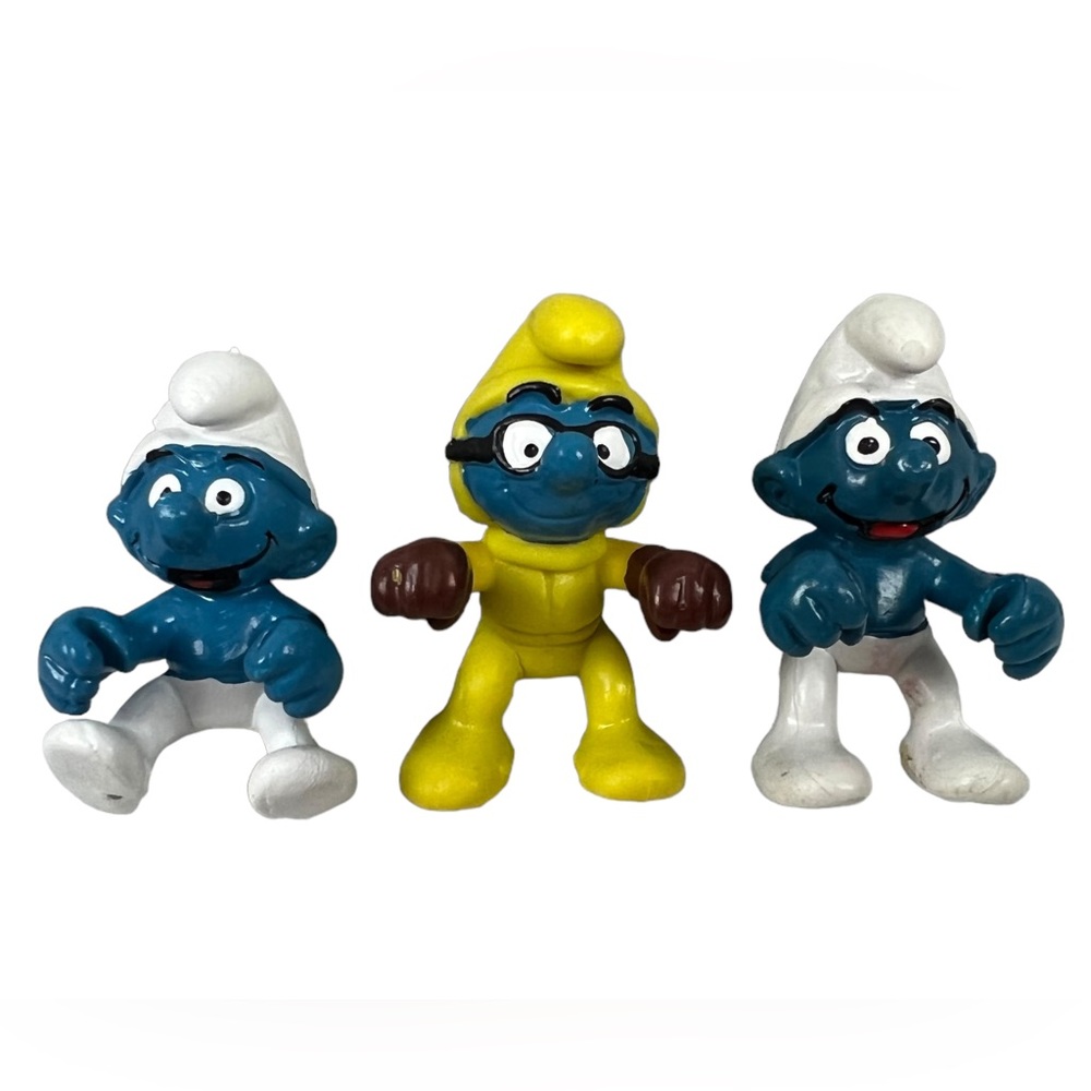 Smurfs Toy Vintage Schleich Lot Of 3 Jokey Brainy 2” PVC Loose Don’t Stand Up